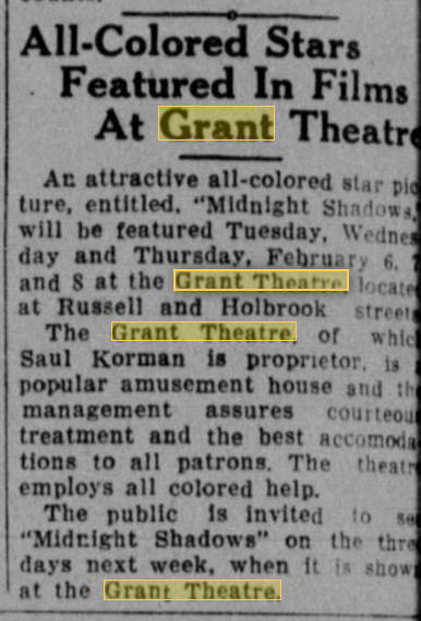 Grant Theatre - 1940 Article (newer photo)